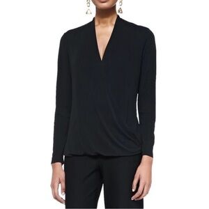 Eileen Fisher Black Silk Crossover Top Size M Long Sleeve V-Neck NWOT